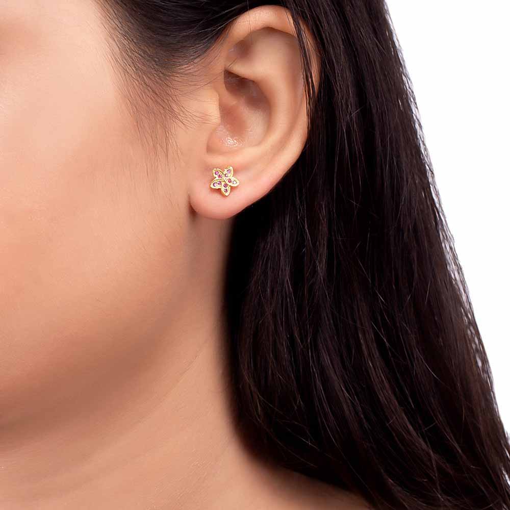 CZ Floral Motif Stud Style Earrings - Image 2