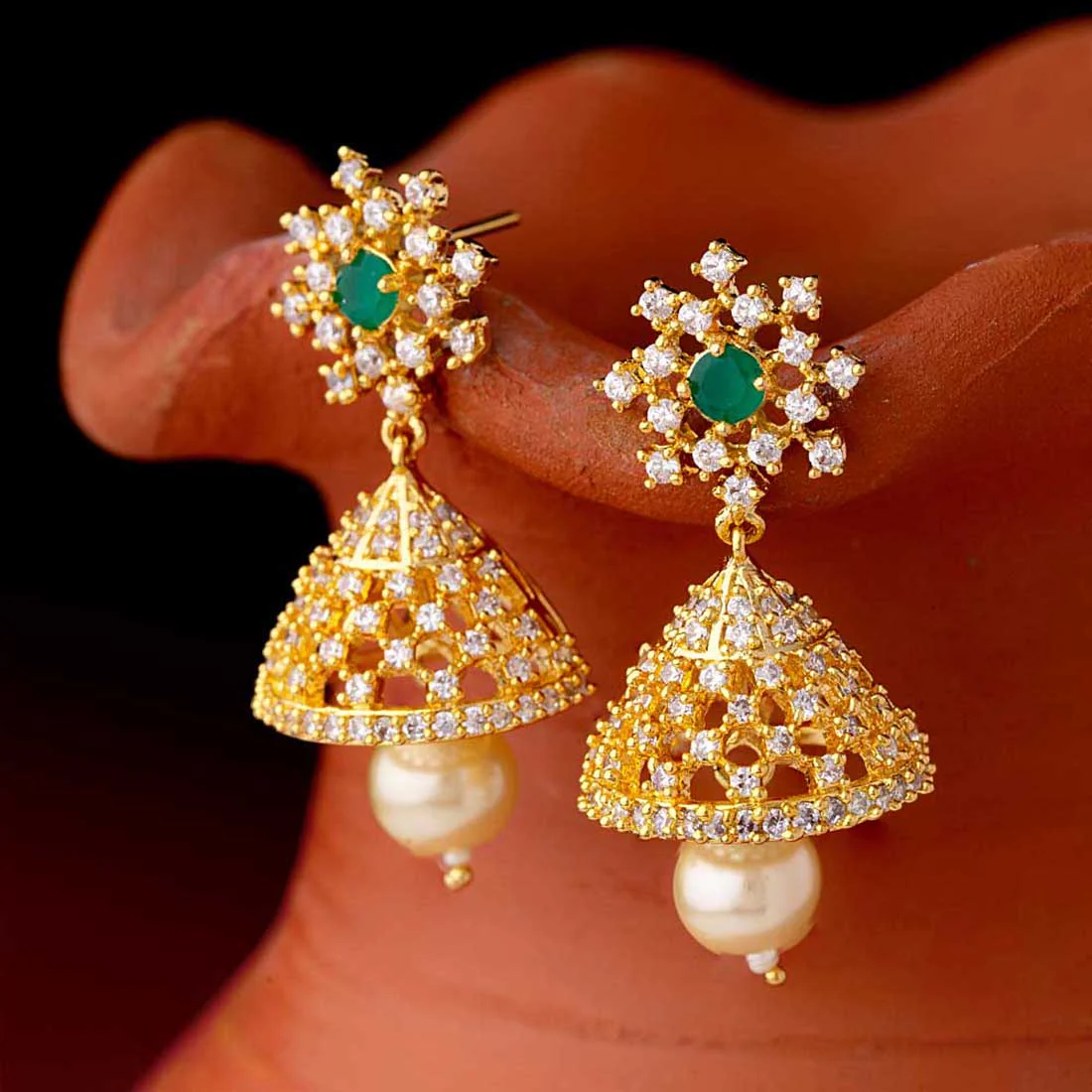 CZ Gems Adorned Jhumka Earrings