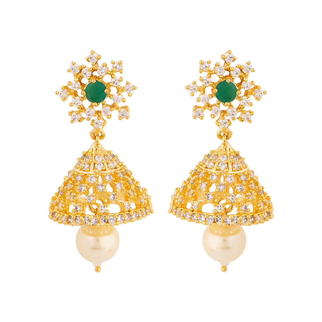 CZ Gems Adorned Jhumka Earrings - Image 3