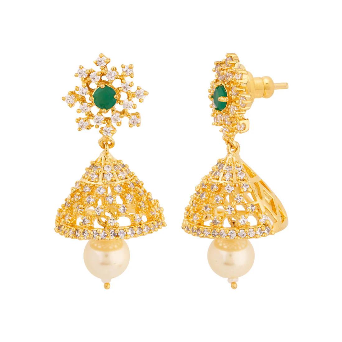 CZ Gems Adorned Jhumka Earrings - Image 4