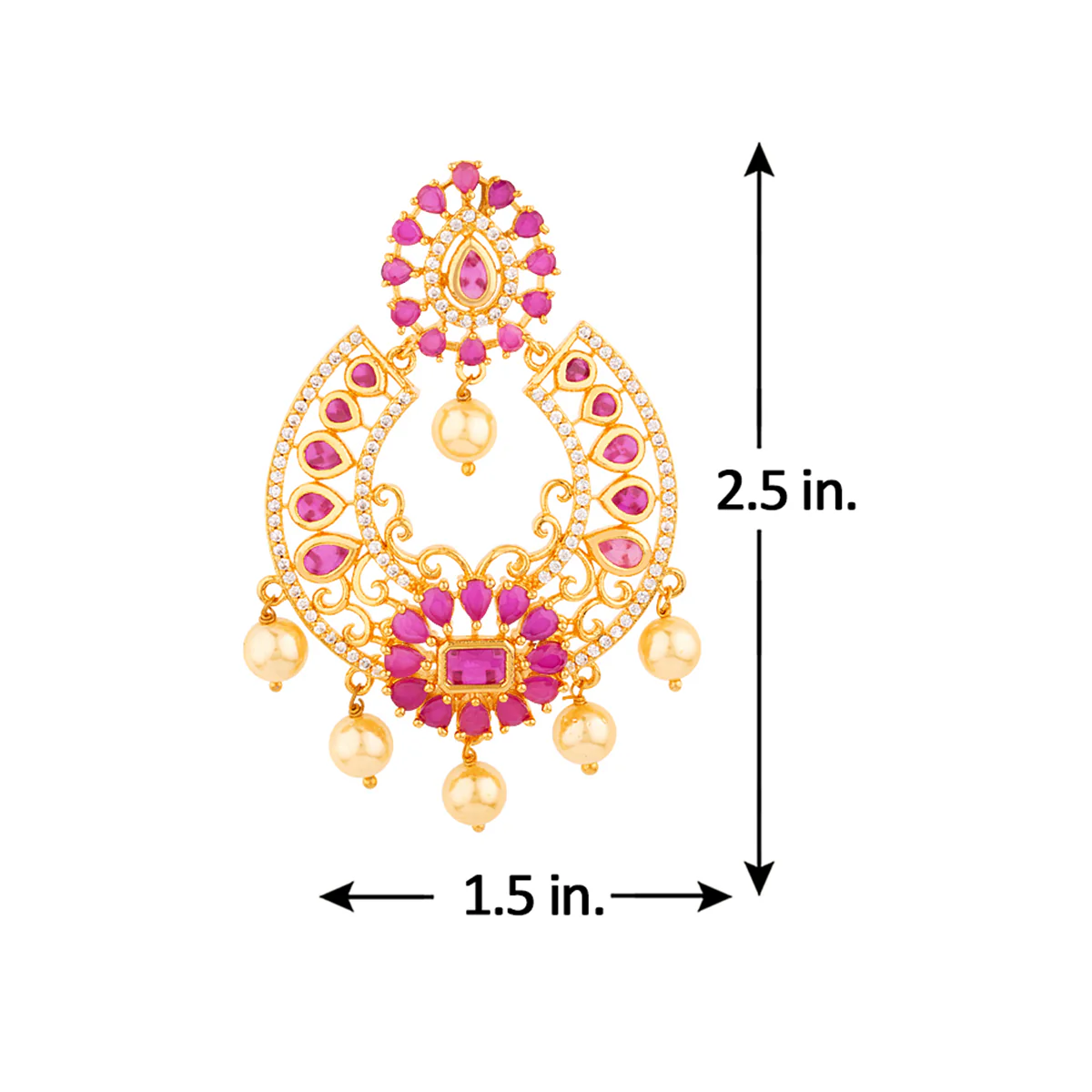 CZ Gems and Faux Pearls Chandbali Earrings - Image 5