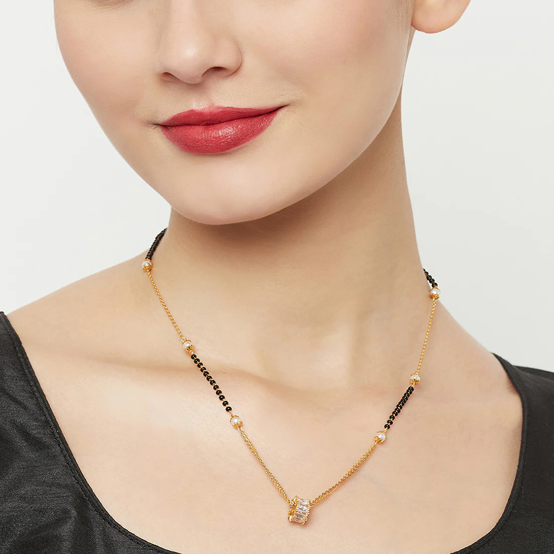 CZ Graced Mangalsutra Set In Yellow Gold Plated - Image 2