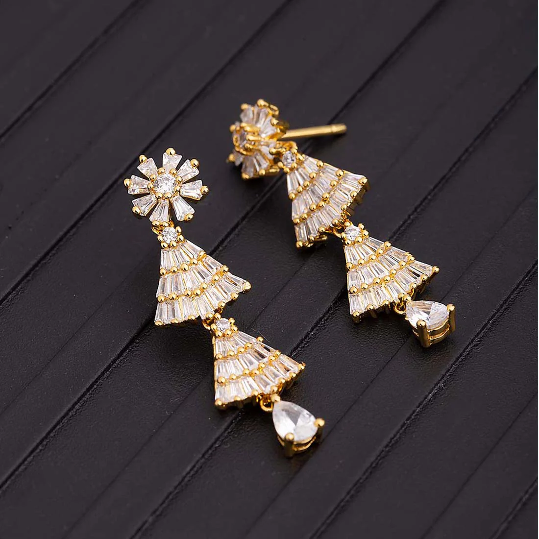 CZ Layered Triangles Earrings