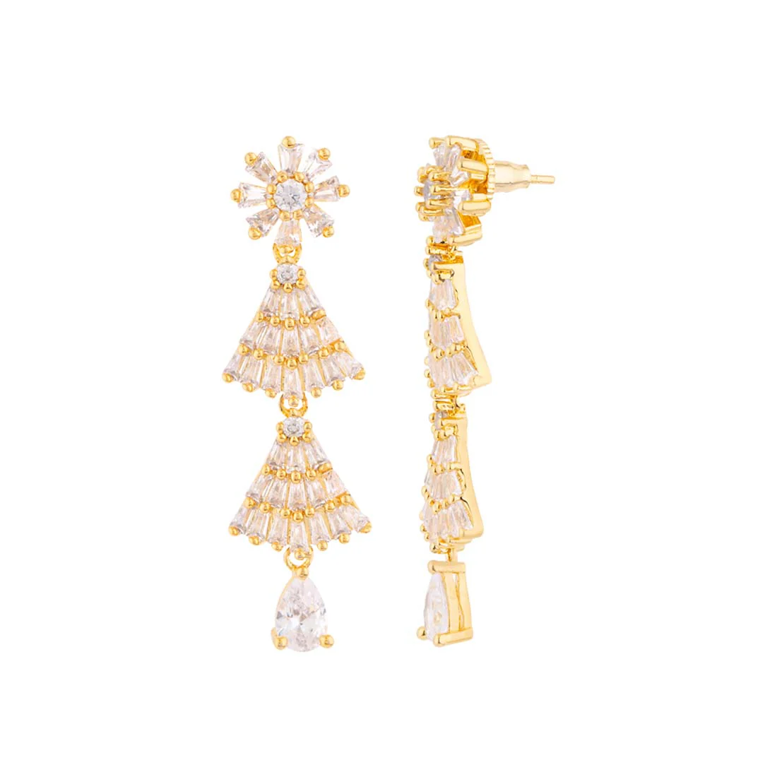CZ Layered Triangles Earrings - Image 3