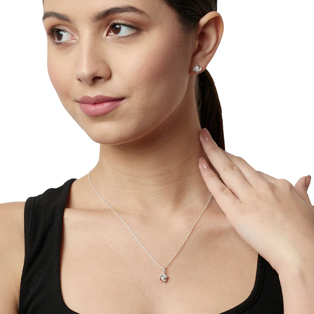 CZ Lucky Twirl 925 Sterling Silver Pendant Set - Image 2