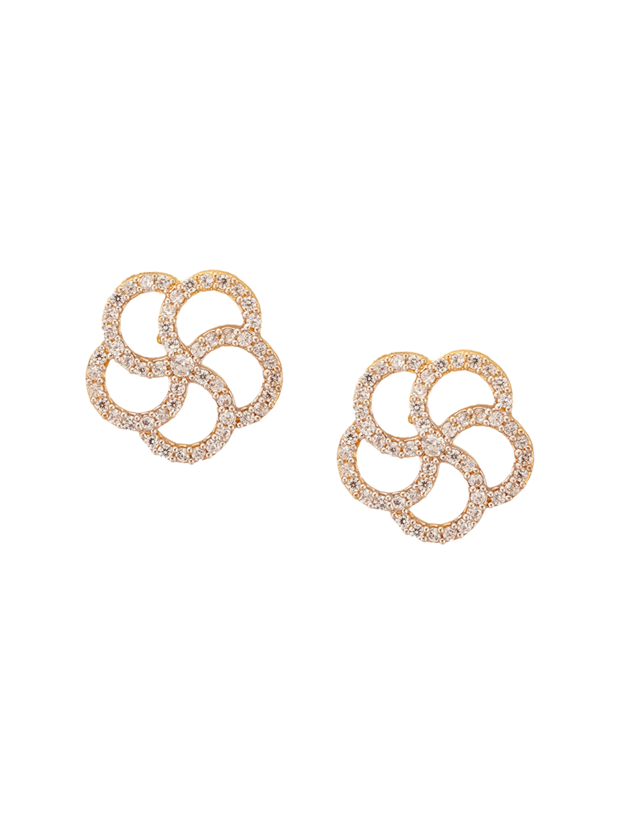 Shimmering Floret American Diamond CZ Gold Plated Flower Stud Earrings - Image 6