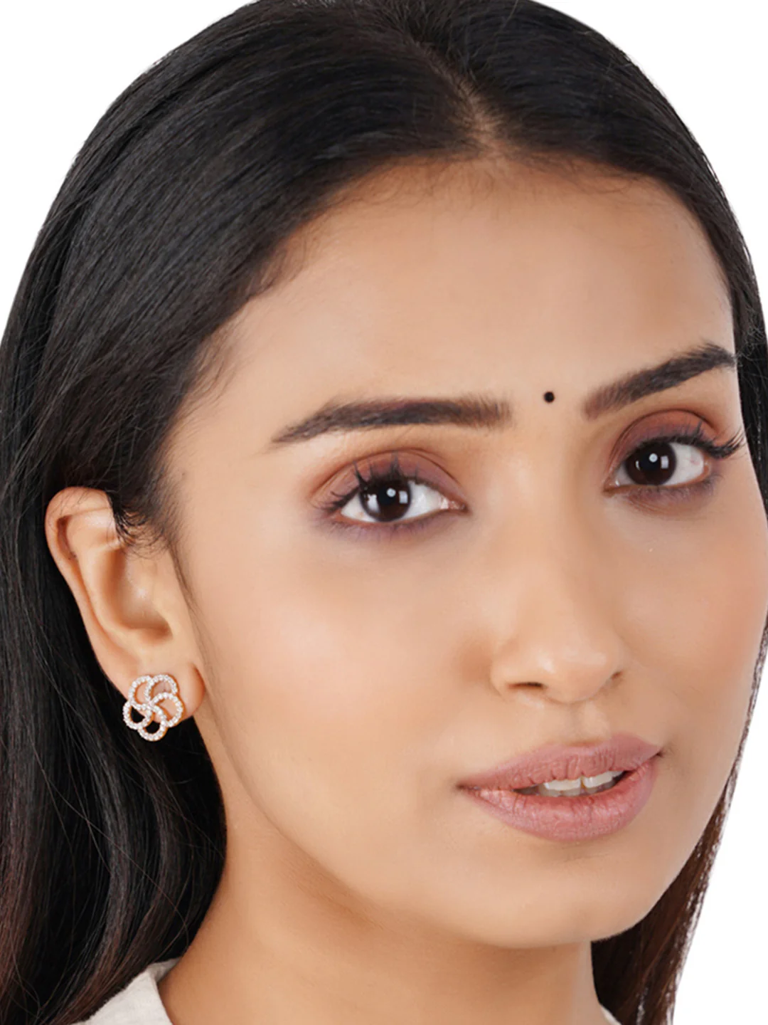 Shimmering Floret American Diamond CZ Gold Plated Flower Stud Earrings - Image 8