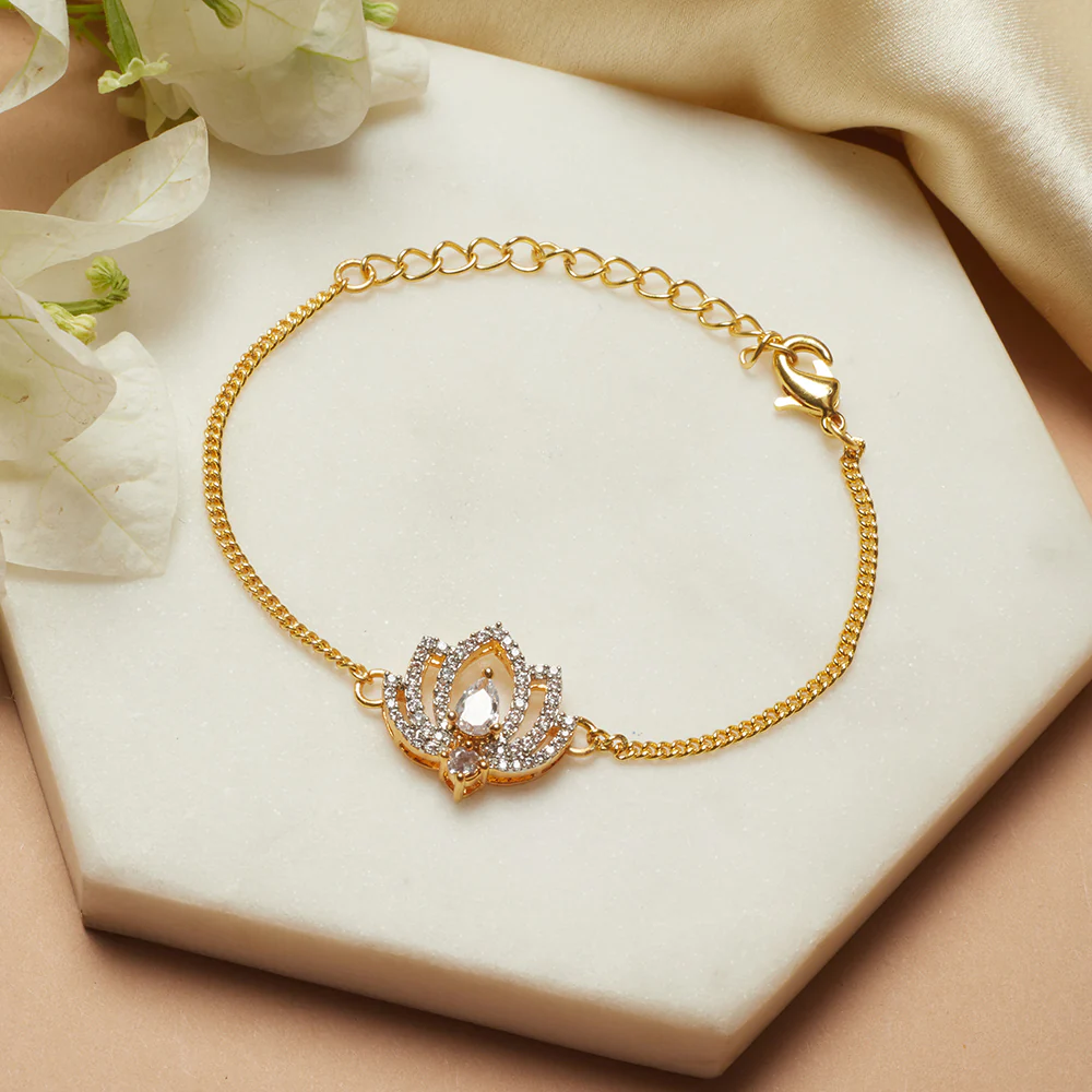 Shimmering Floret American Diamond CZ Brass Mangalsutra Bracelet