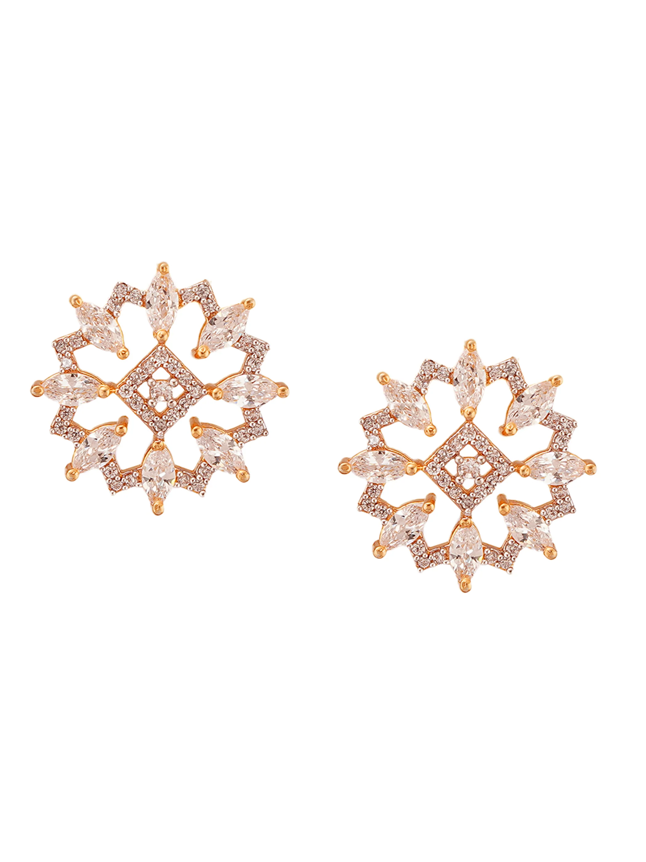 Shimmering Floret American Diamond CZ Gold Plated Brass Stud Earrings - Image 3