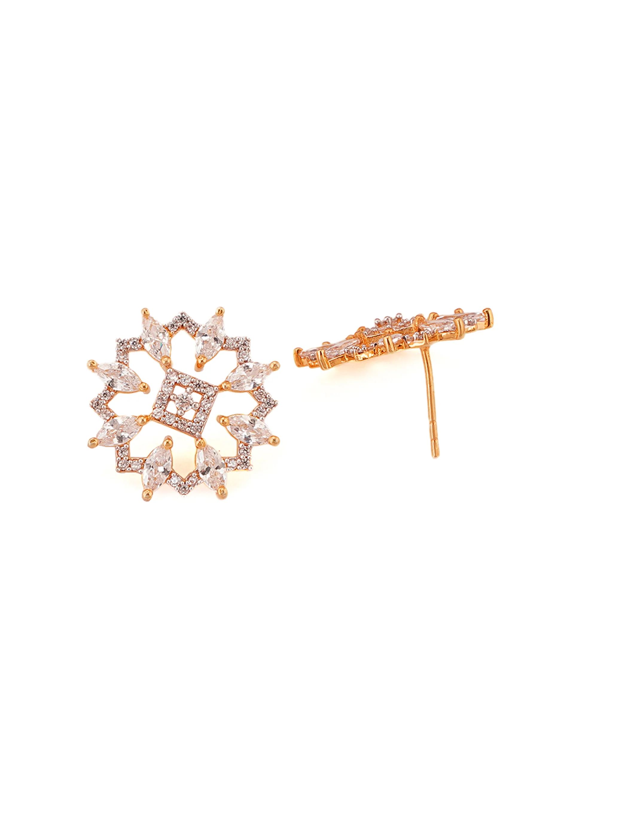 Shimmering Floret American Diamond CZ Gold Plated Brass Stud Earrings - Image 4