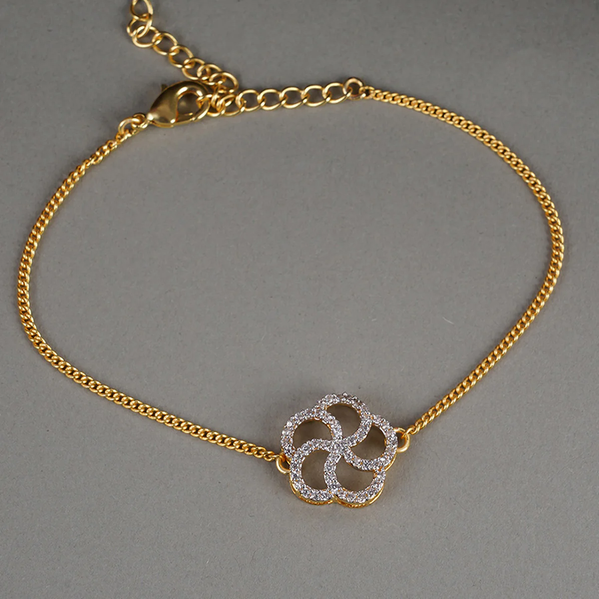 Shimmering Floret Gold Plated chain With Silver Stud