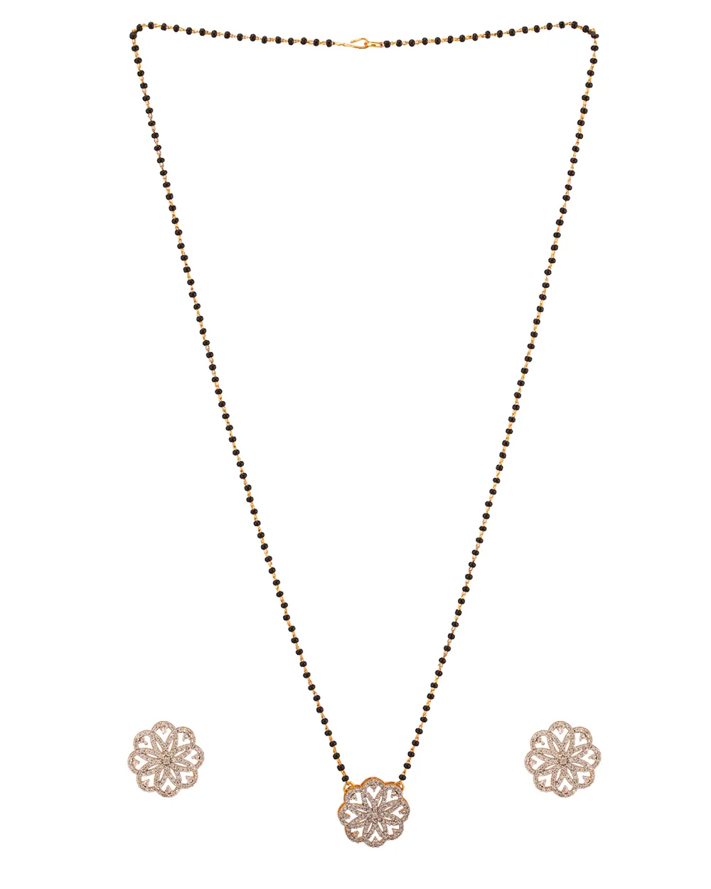 CZ Mangalsutra & Bracelet Gold Plated With Silver Earrings - Image 3