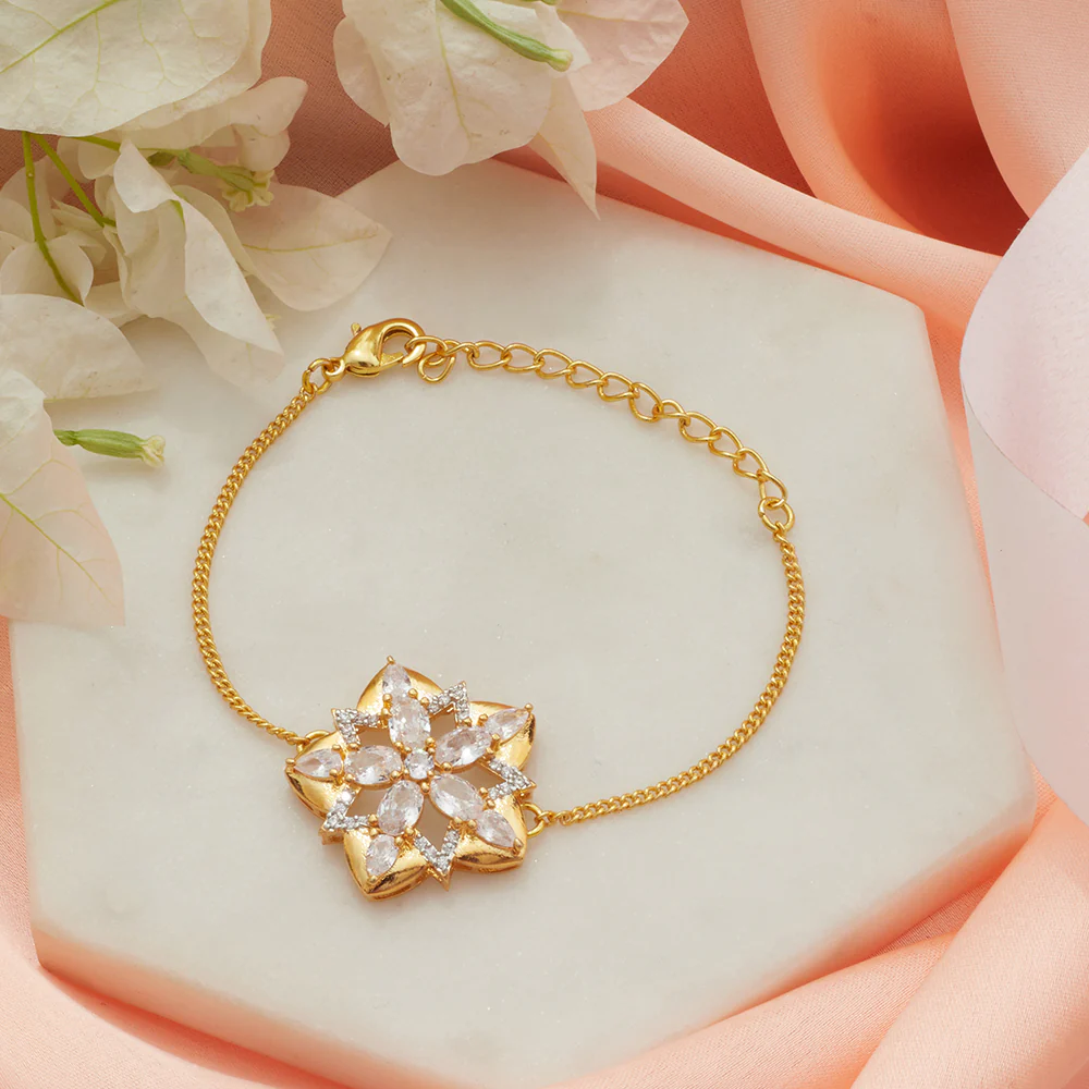 Shimmering Floret CZ Golden Star Shape Mangalsutra Bracelet