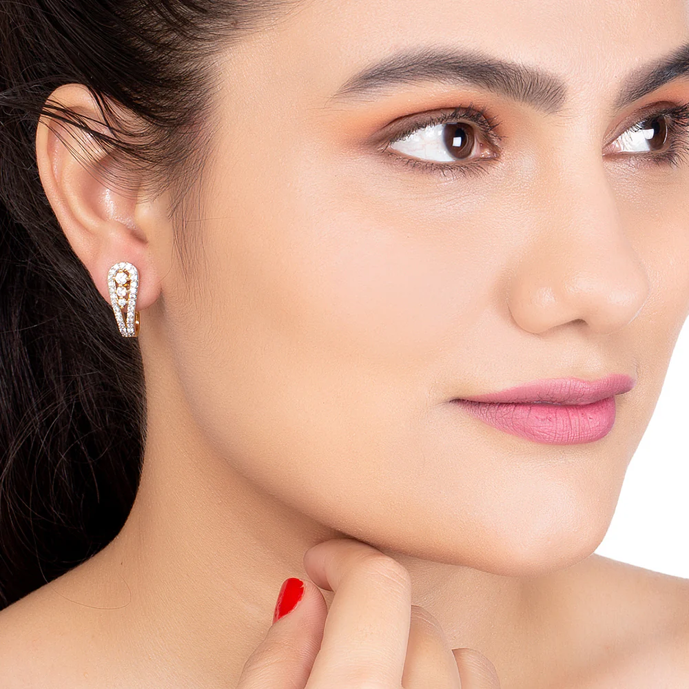 CZ Paisley Motif Stud Earrings - Image 2