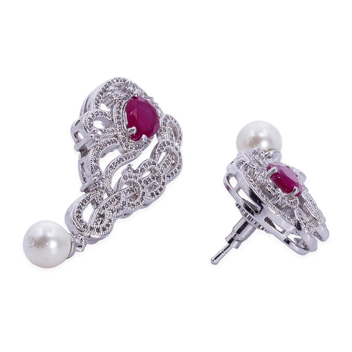 CZ Pearl Silver Plated Pendant Set - Image 6