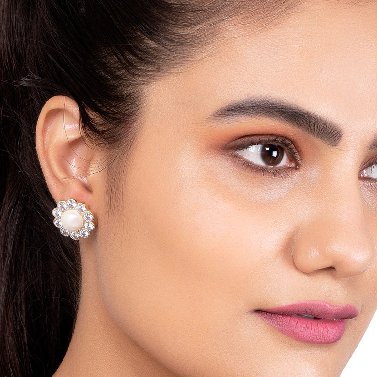 CZ Pearl Stud Earrings - Image 2