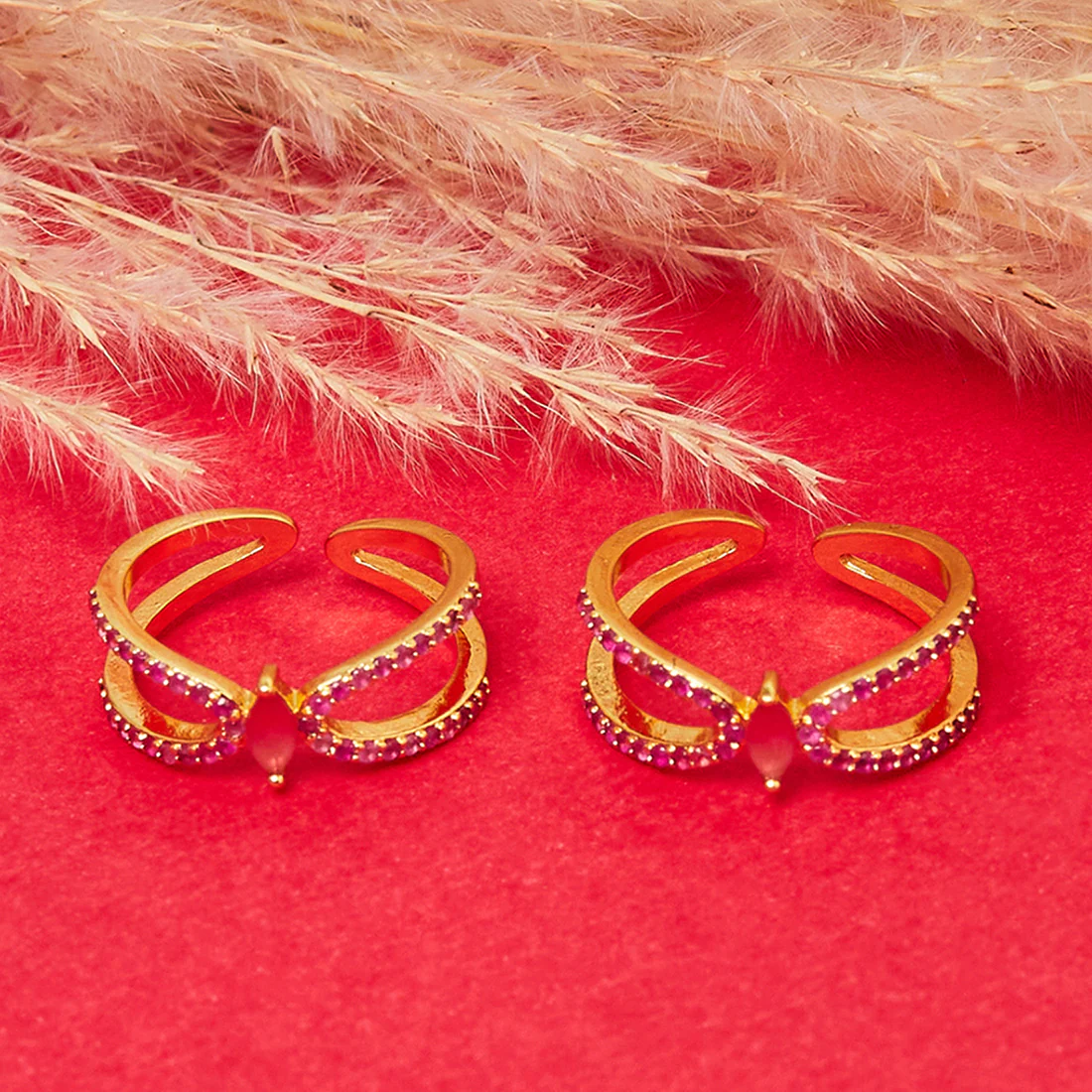 CZ Pink Gem Adorned Toe Rings