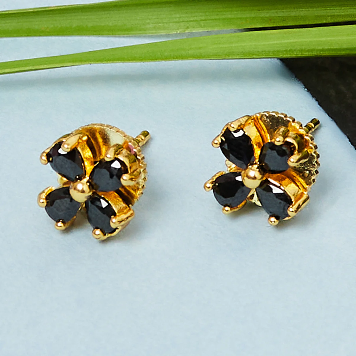Sparkling CZ Black Stones Stud Earrings