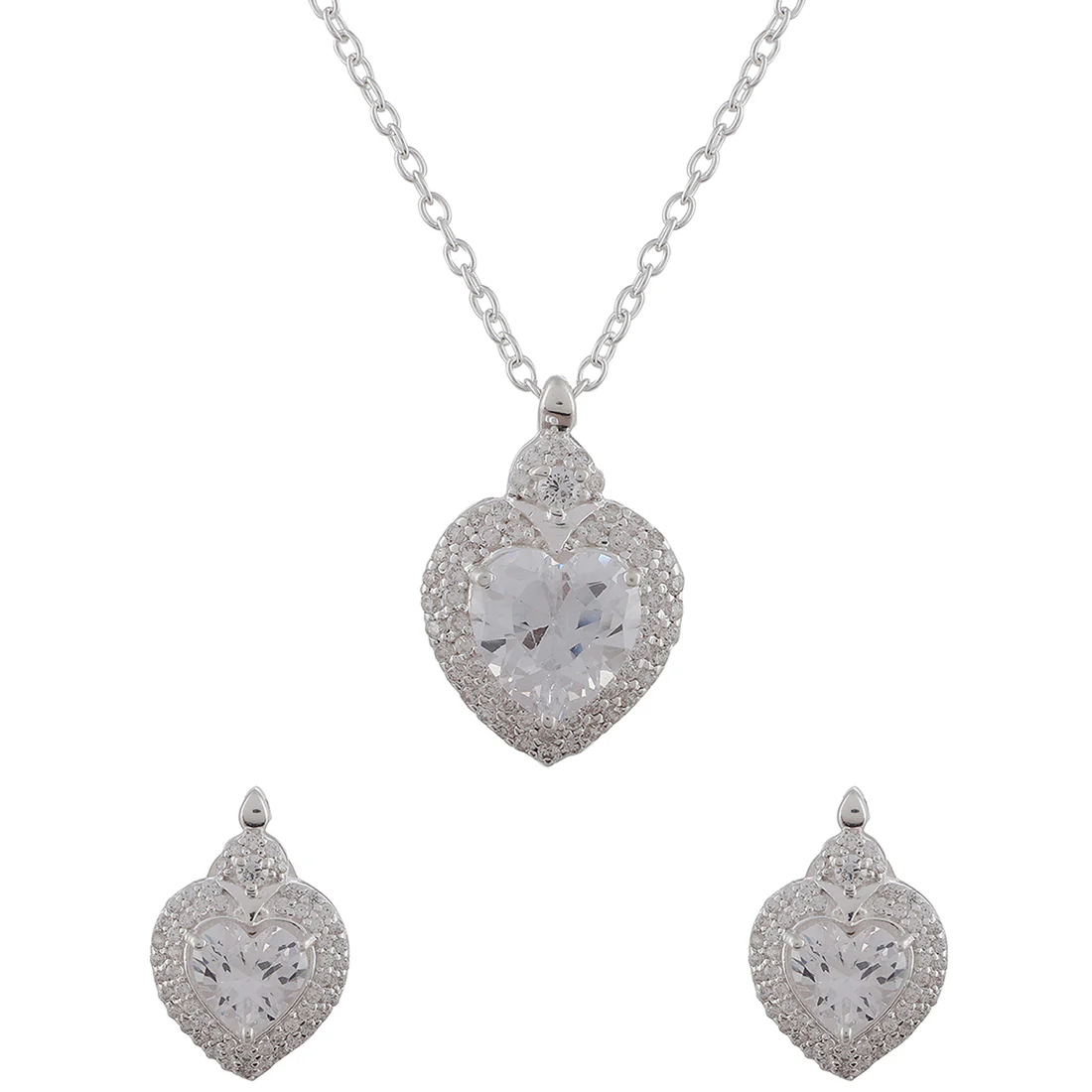 CZ Studded 925 Sterling Silver Pendant Set - Image 3