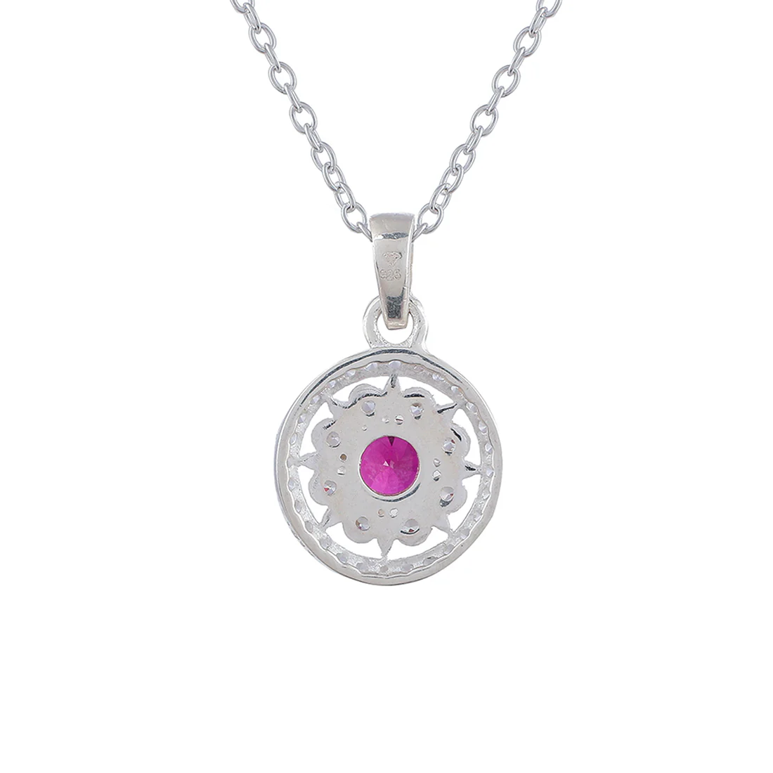 CZ Studded 925 Sterling Silver Pendant Set with Red Stone - Image 6