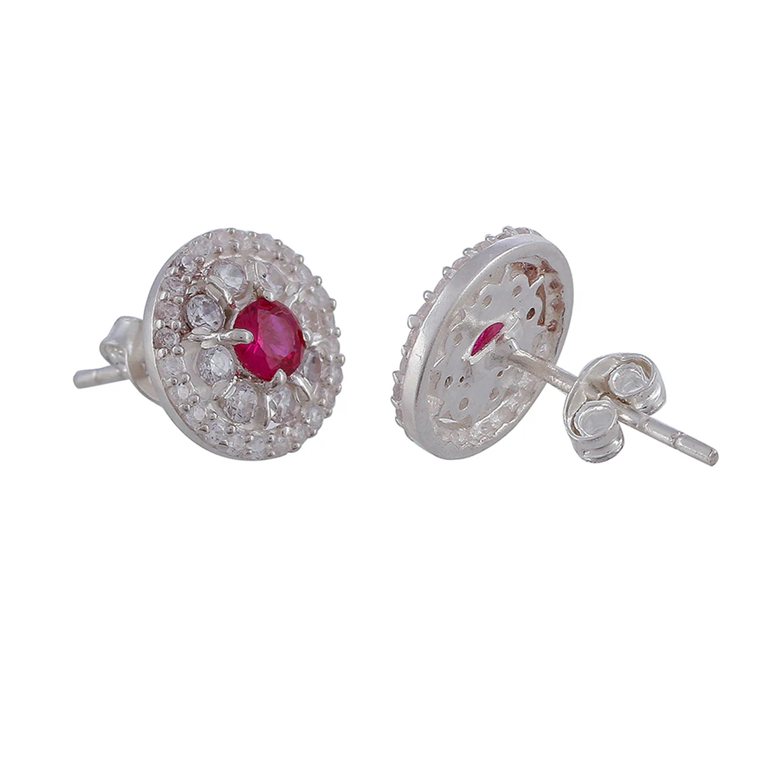 CZ Studded 925 Sterling Silver Pendant Set with Red Stone - Image 8