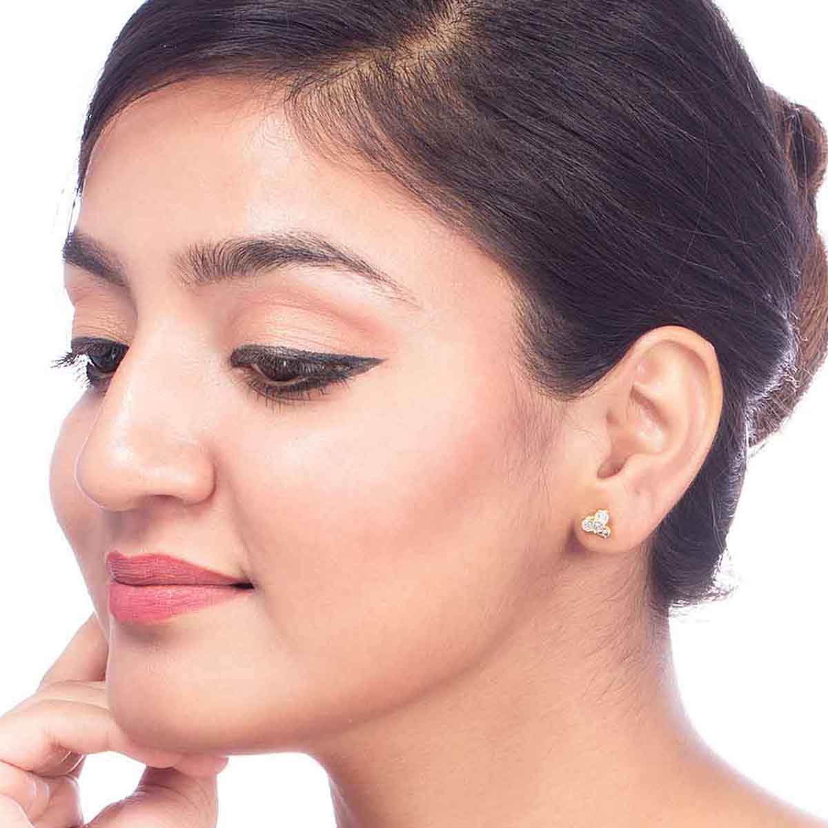 CZ Studded Floral Motif Stud Earrings - Image 2