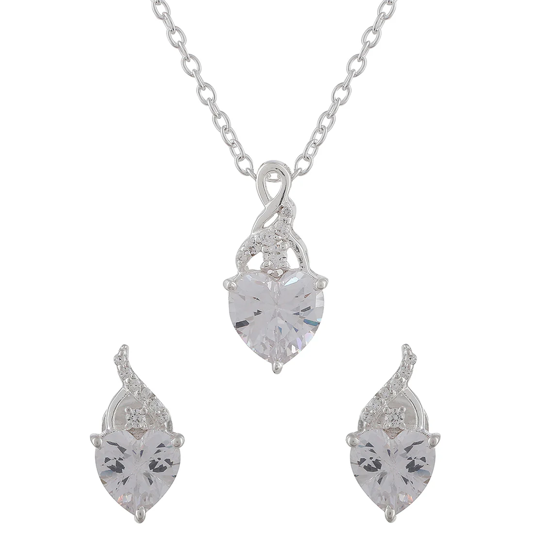 CZ Studded Pendant 925 Sterling Silver Set - Image 3