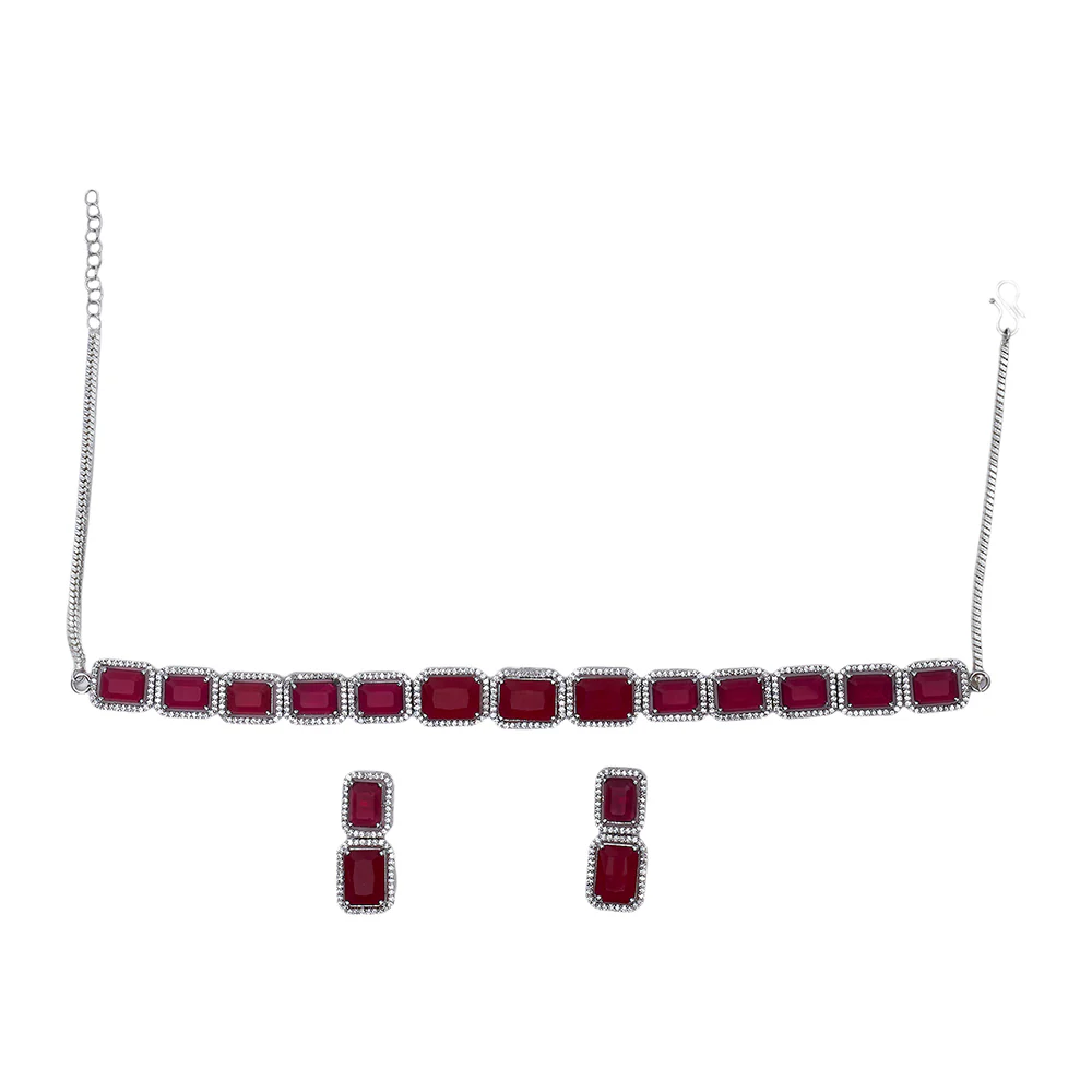Cz Studded Rhodium Plated Necklace Set - Image 3