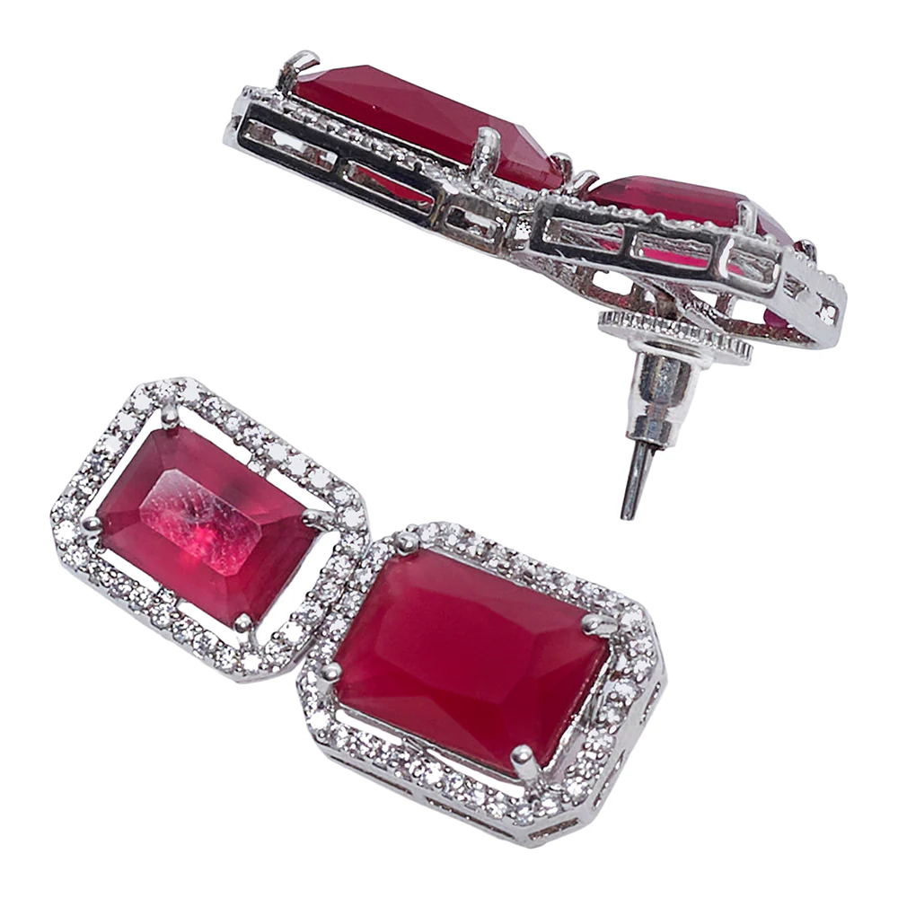 Cz Studded Rhodium Plated Necklace Set - Image 5
