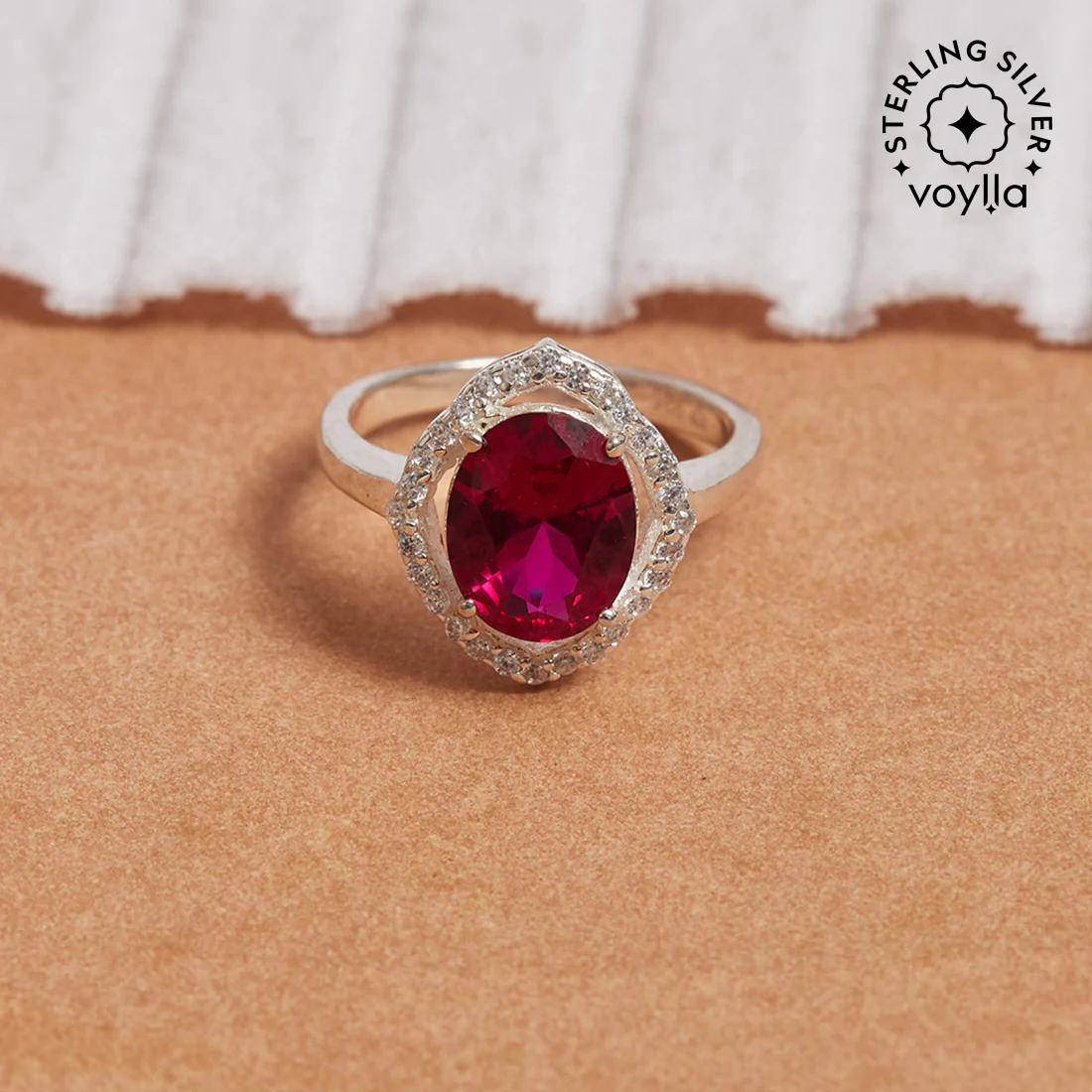 CZ Studded Ruby Gemstone in a 925 Sterling Silver Adjustable Ring
