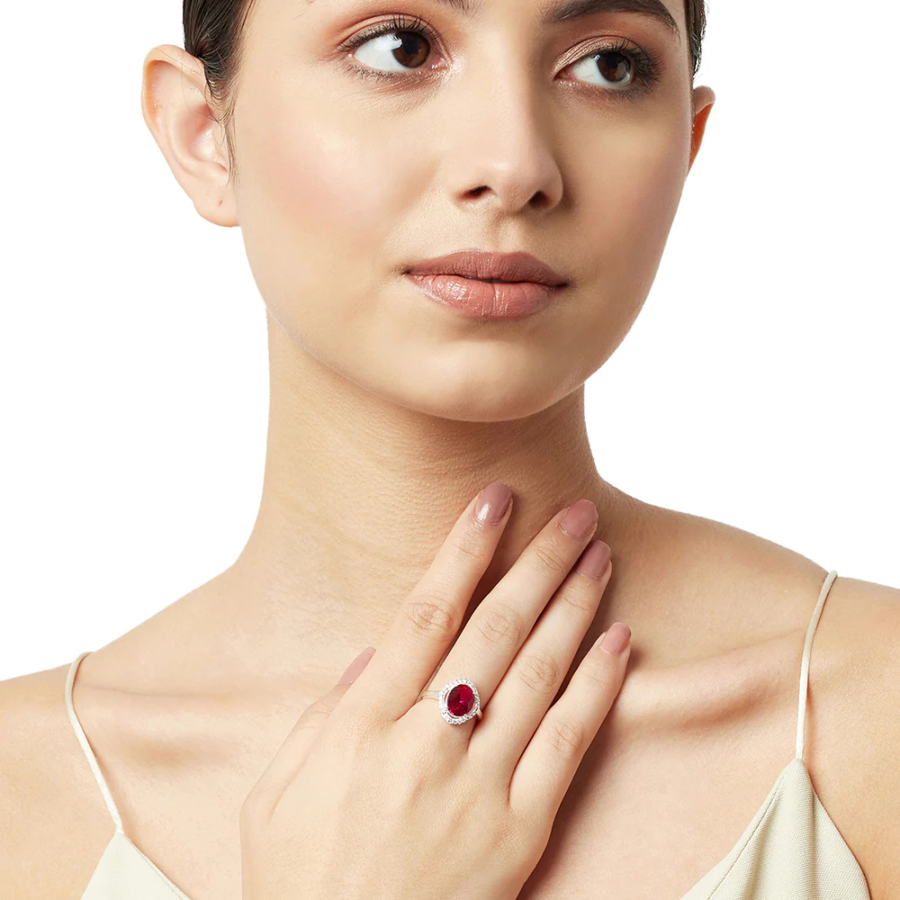 CZ Studded Ruby Gemstone in a 925 Sterling Silver Adjustable Ring - Image 2