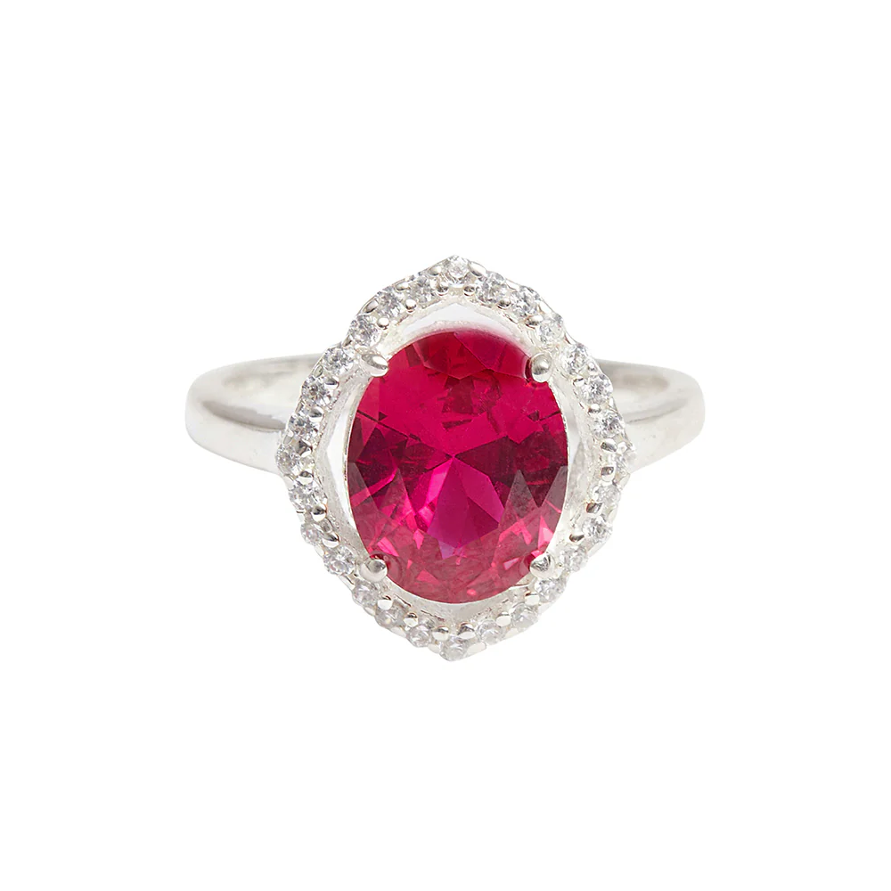 CZ Studded Ruby Gemstone in a 925 Sterling Silver Adjustable Ring - Image 3