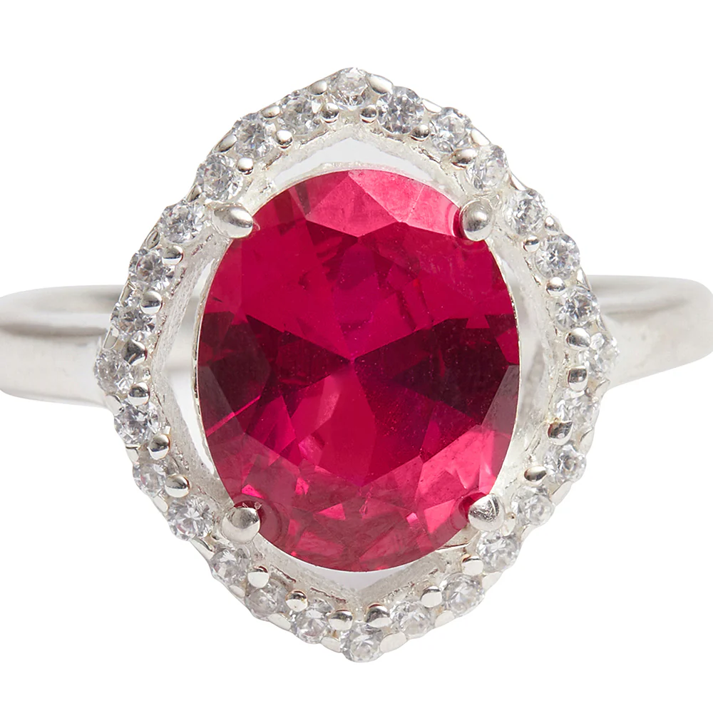 CZ Studded Ruby Gemstone in a 925 Sterling Silver Adjustable Ring - Image 4