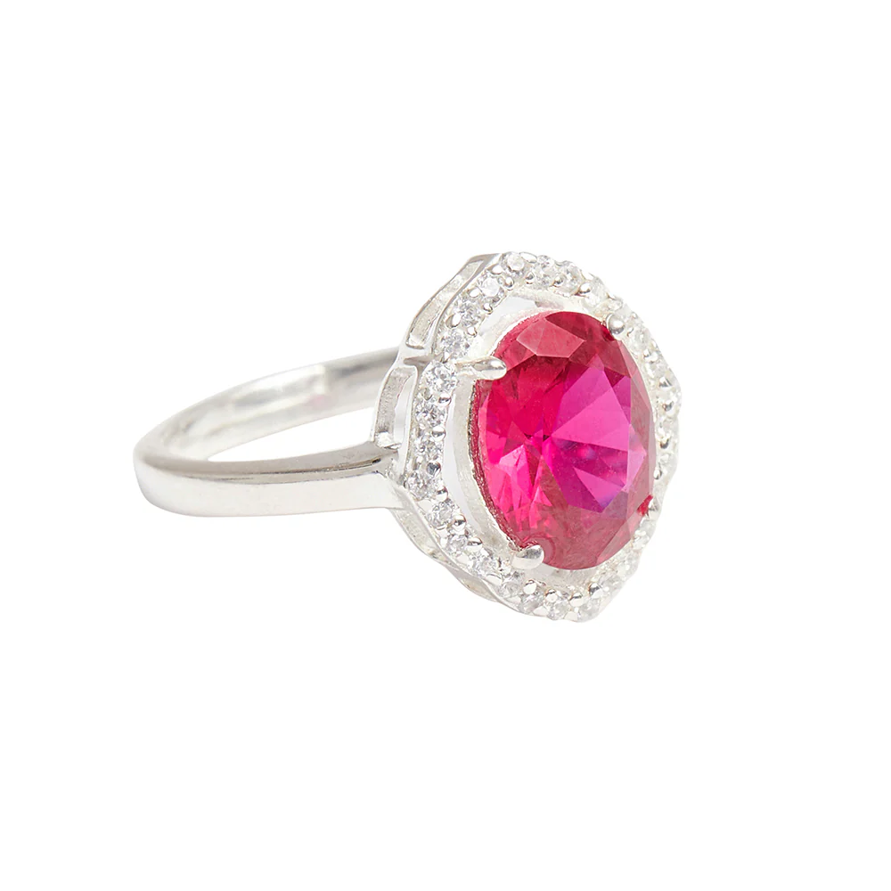CZ Studded Ruby Gemstone in a 925 Sterling Silver Adjustable Ring - Image 5