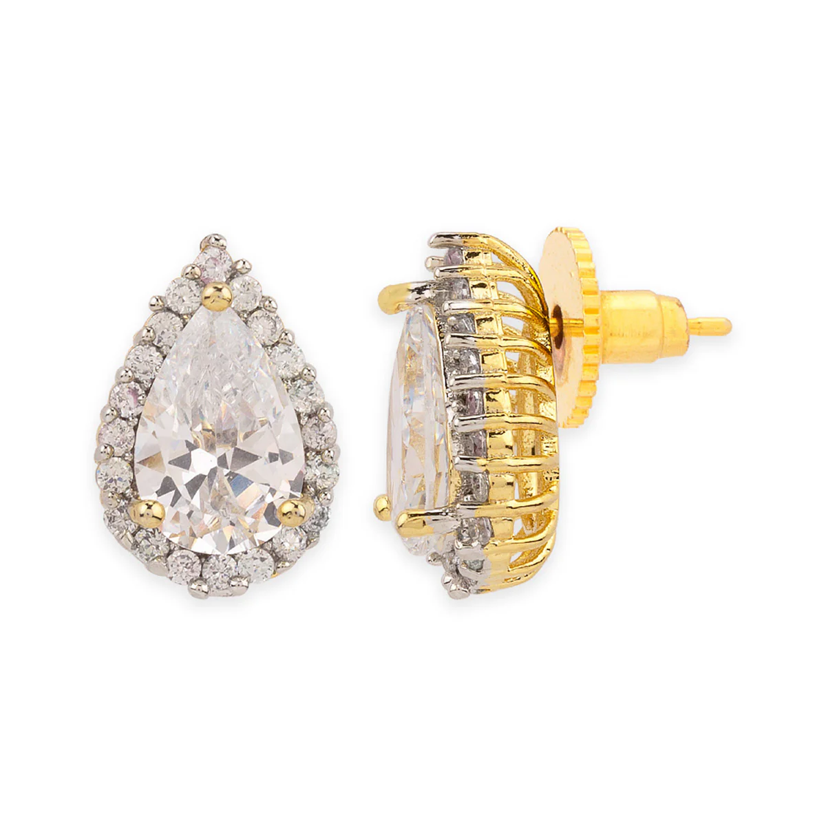 CZ Teardrop Stud Earrings - Image 4