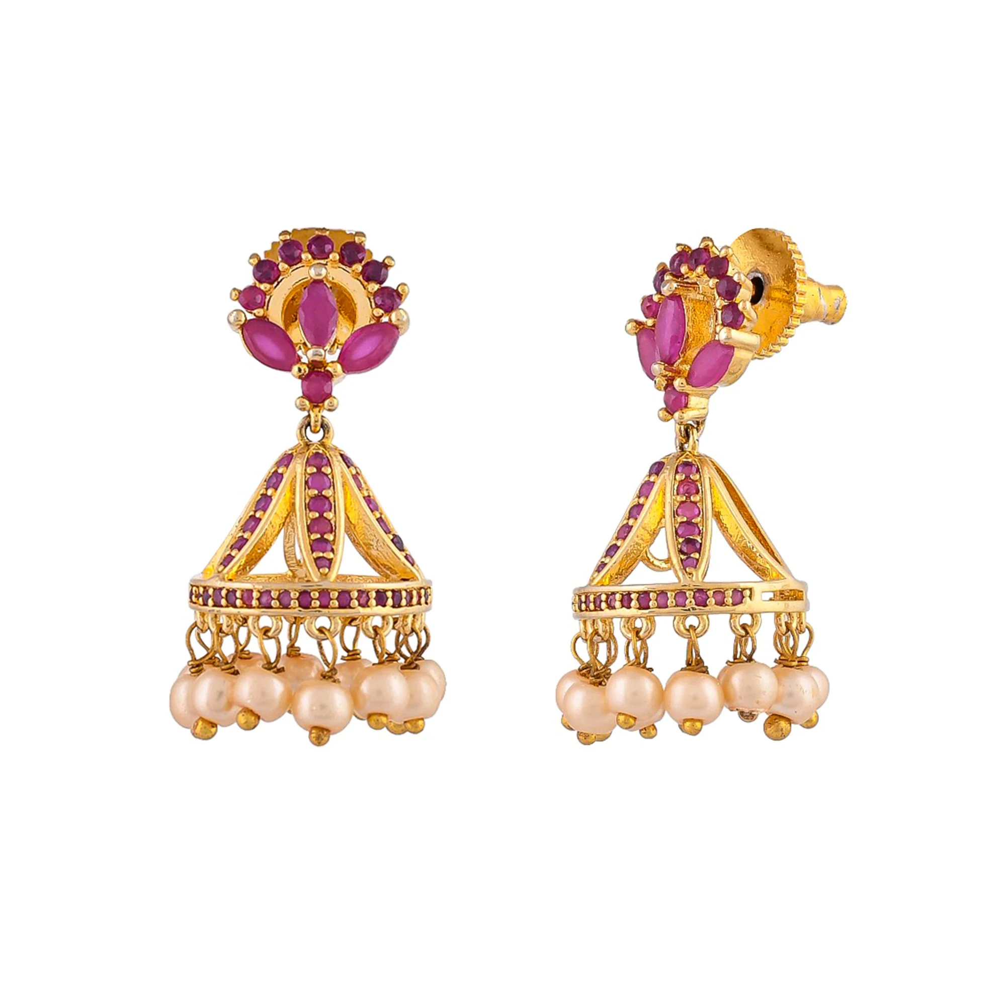 Dainty Gold Plated Jhumki Earrings - Image 3