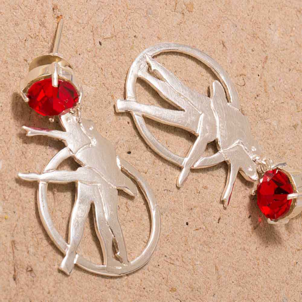 Dancing Couple Earrings Made With Red Swarovski Zirconia