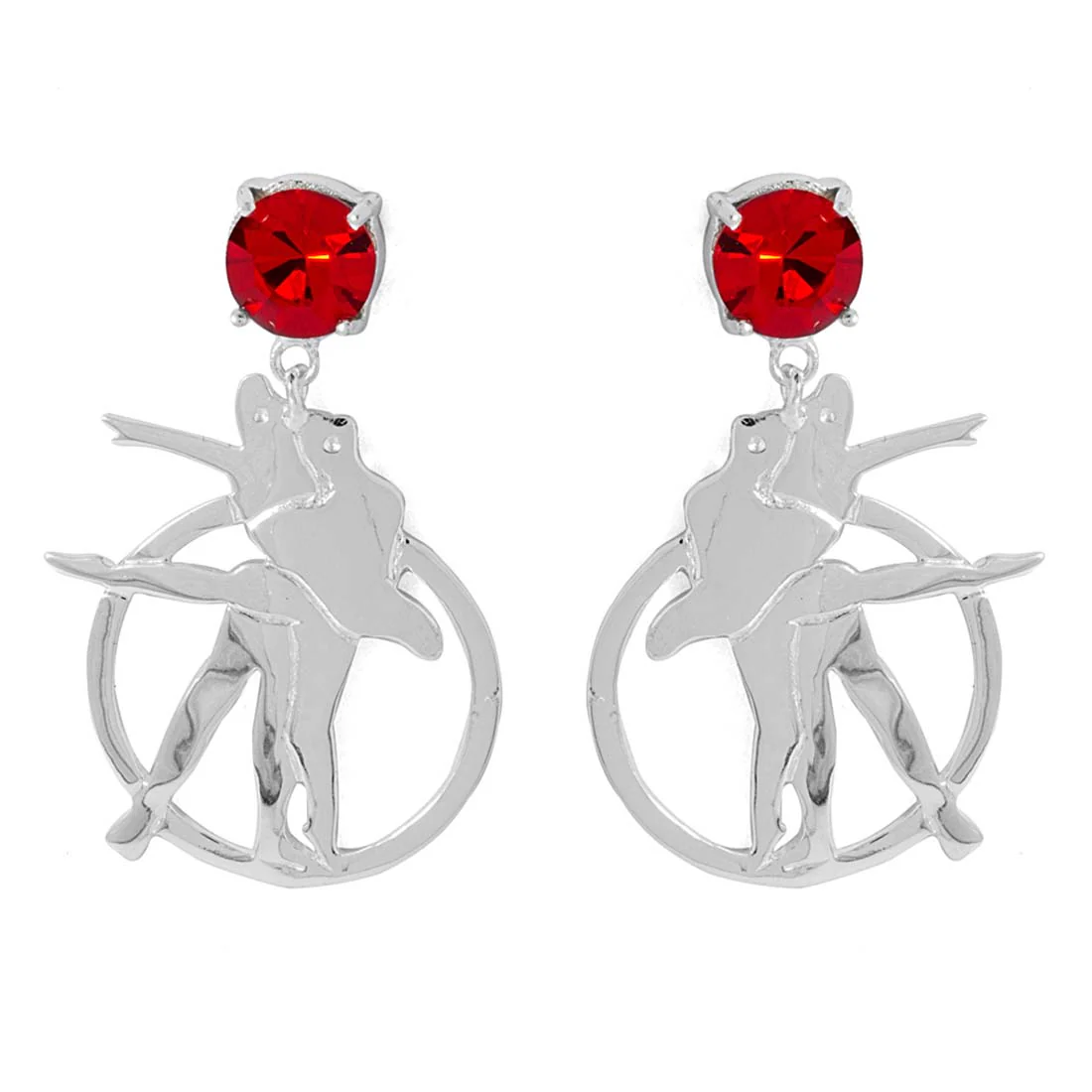 Dancing Couple Earrings Made With Red Swarovski Zirconia - Image 3