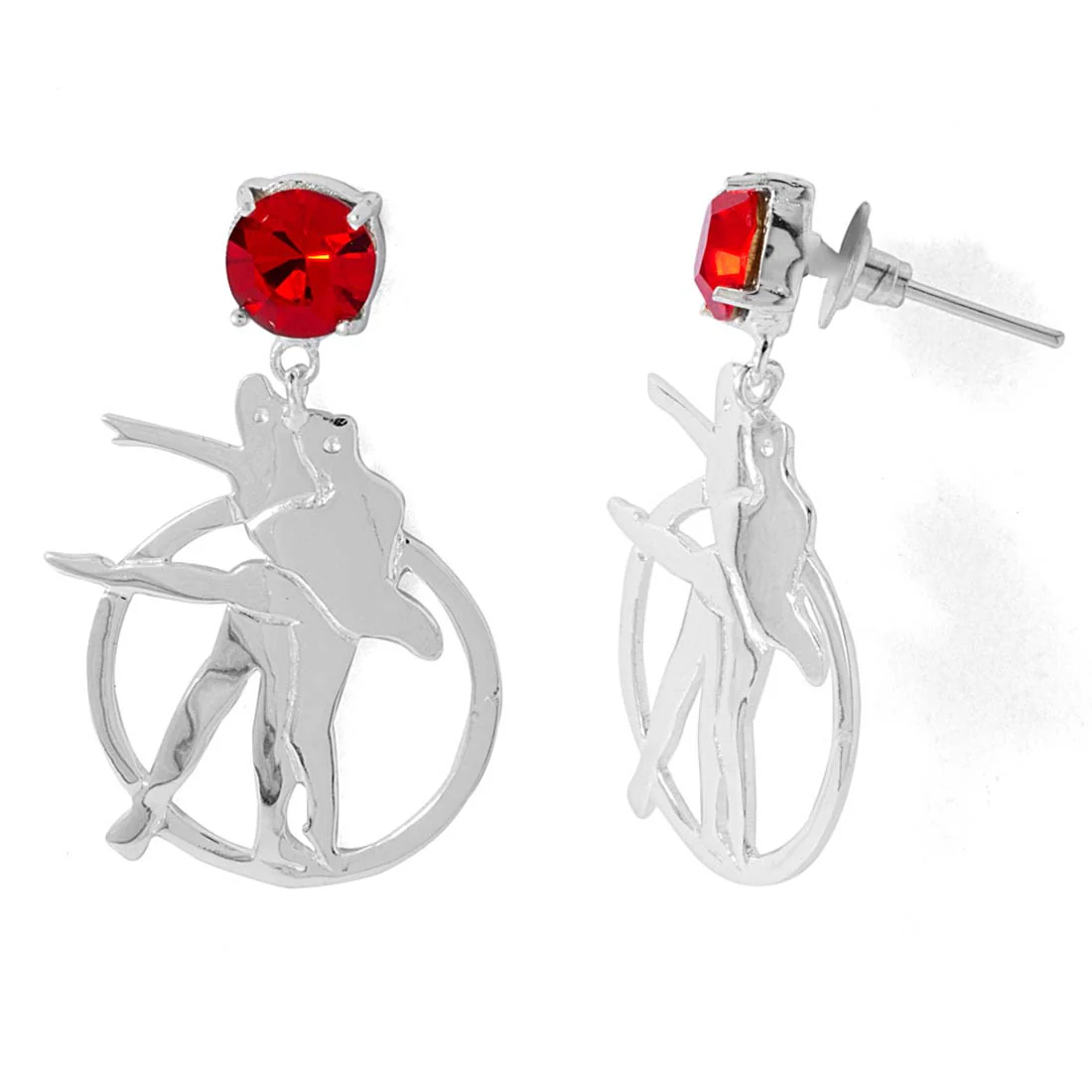 Dancing Couple Earrings Made With Red Swarovski Zirconia - Image 4