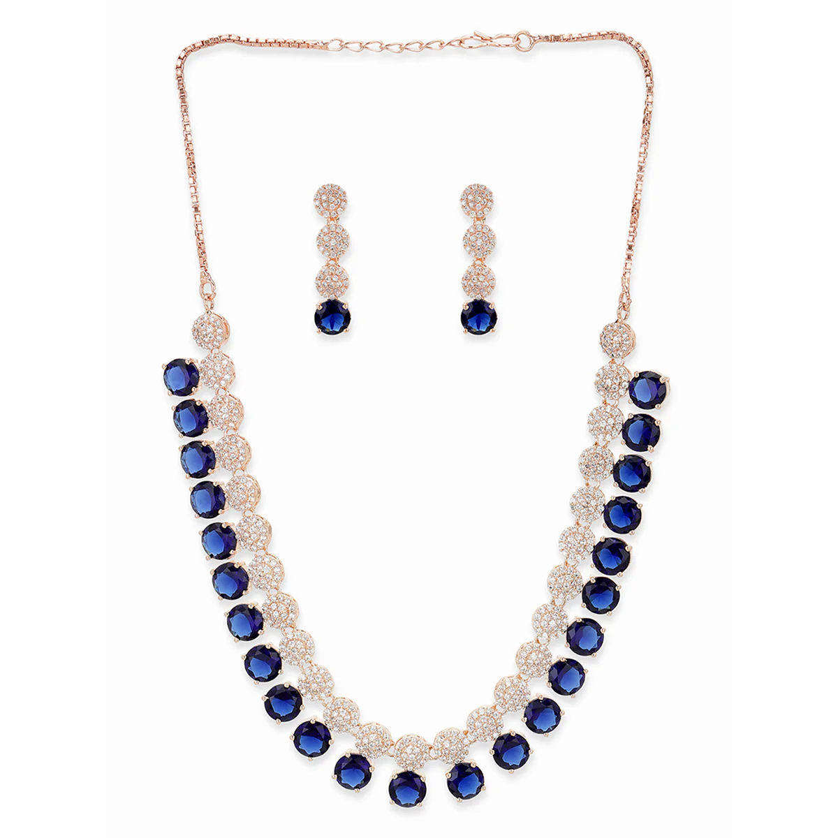 Dark Blue Stones Rose Gold Necklace Set - Image 3