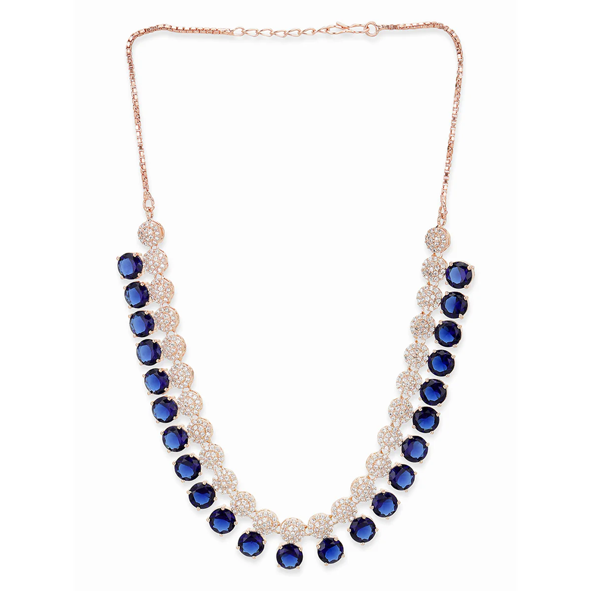 Dark Blue Stones Rose Gold Necklace Set - Image 4