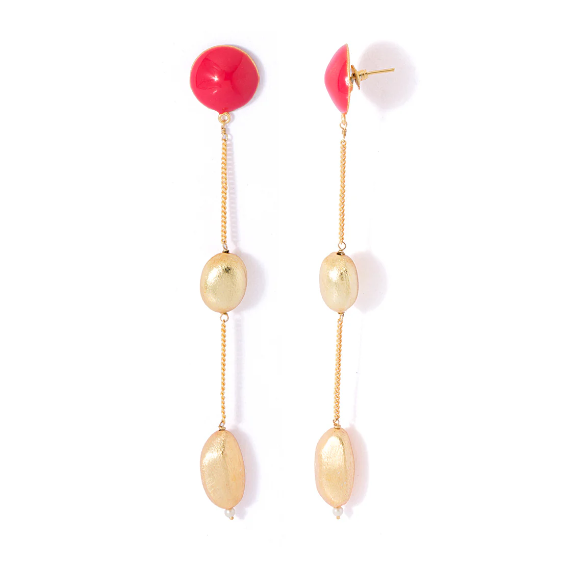 Dazzling Red and Golden Dangler Earrings - Image 2