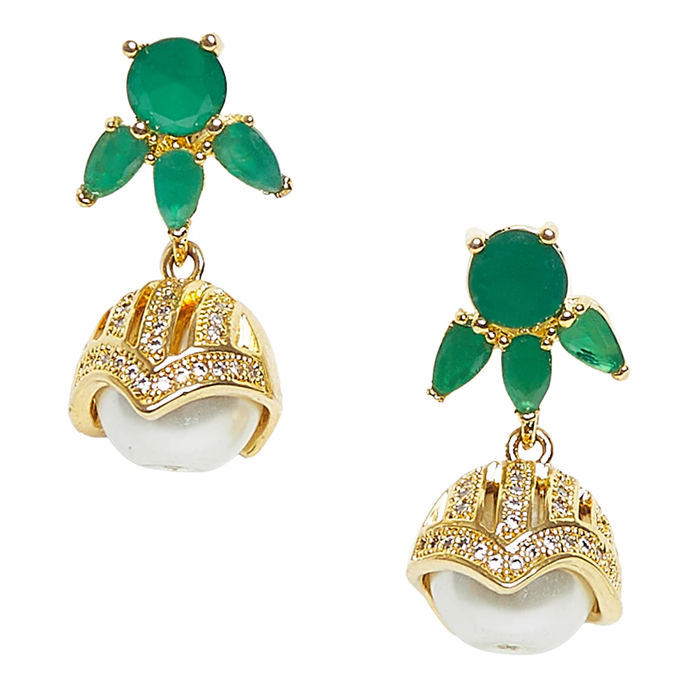 Delicate Jhumki Earrings with Pearl Droppings - Image 3
