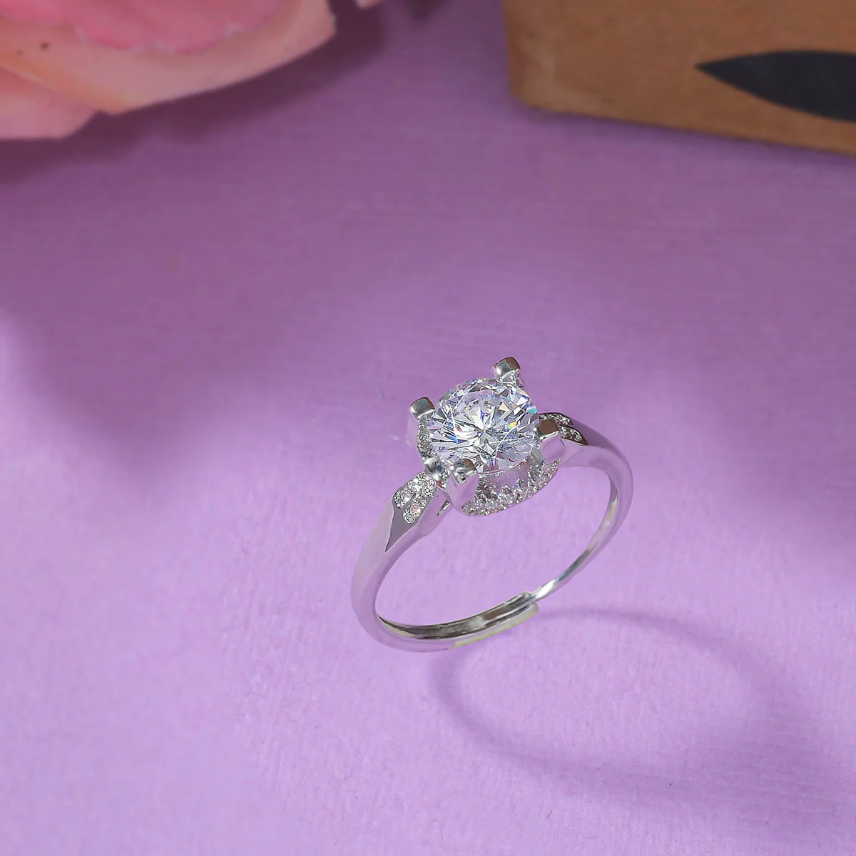 Delicate Round Cut CZ Embellished Silver Plated Ring
