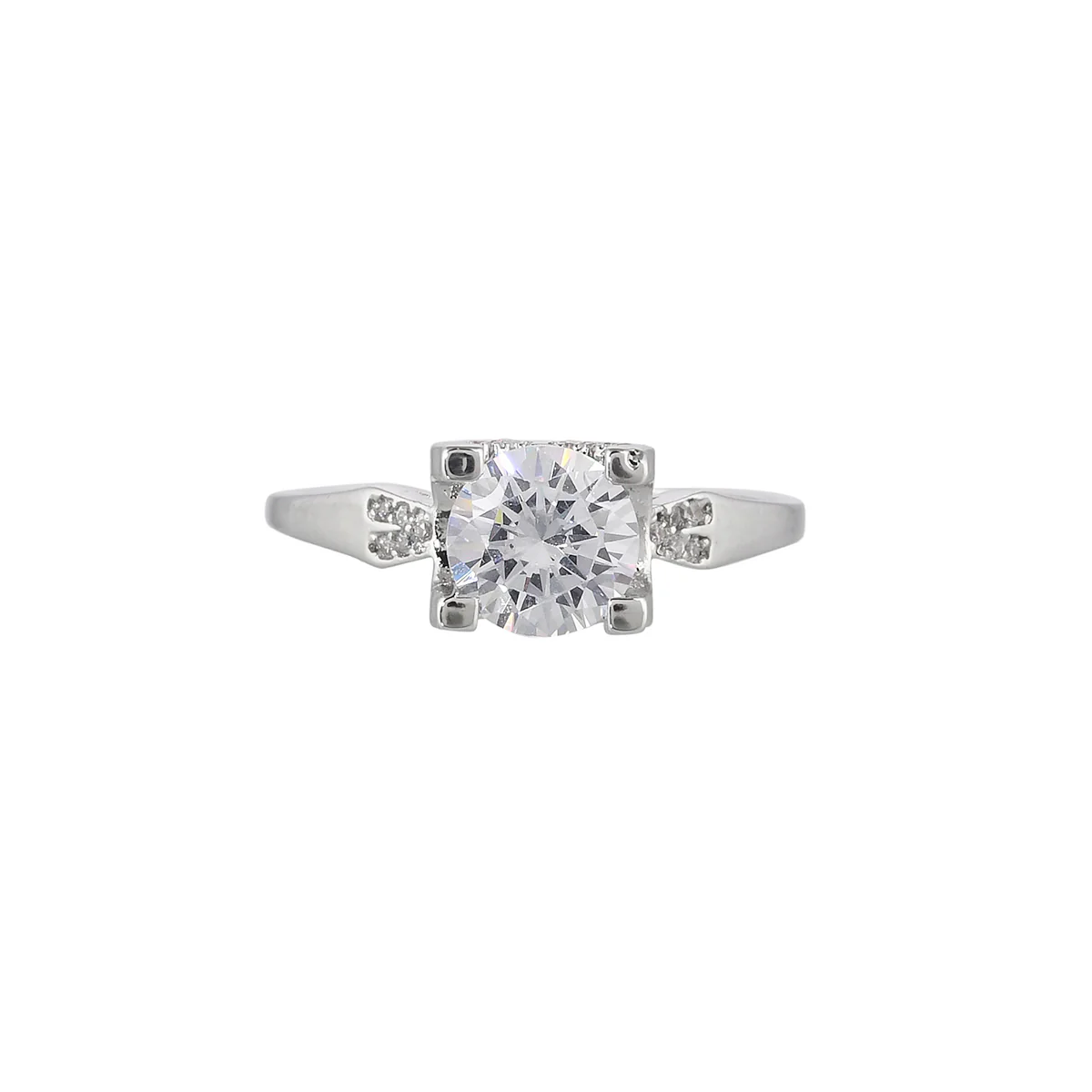 Delicate Round Cut CZ Embellished Silver Plated Ring - Image 3