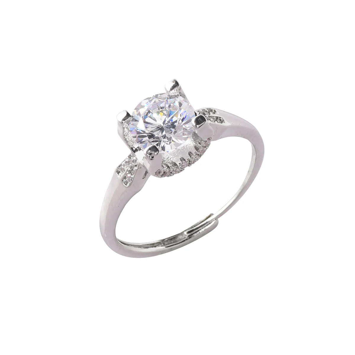 Delicate Round Cut CZ Embellished Silver Plated Ring - Image 4