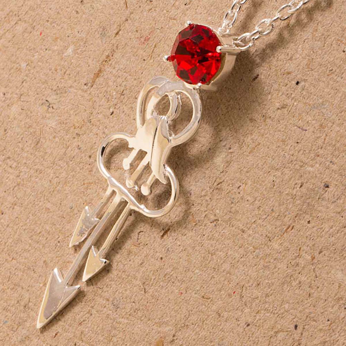 Delicate Silver Tone Pendant With Chain Made With Red Swarovski Zirconia