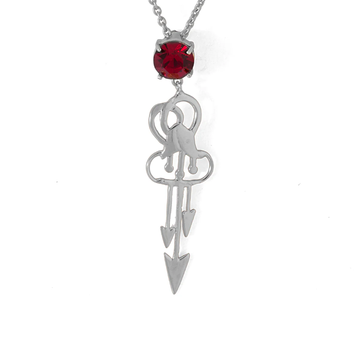 Delicate Silver Tone Pendant With Chain Made With Red Swarovski Zirconia - Image 2
