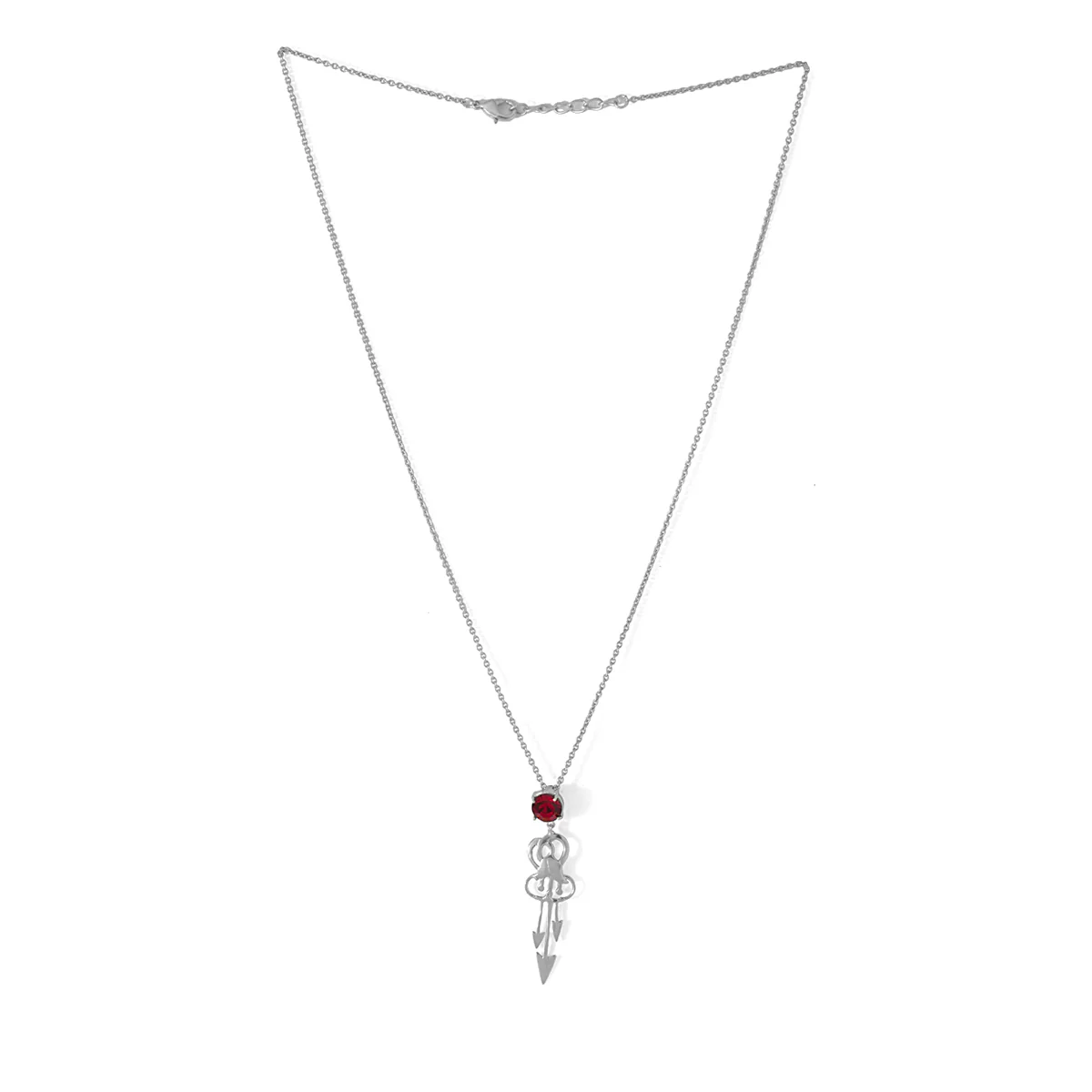 Delicate Silver Tone Pendant With Chain Made With Red Swarovski Zirconia - Image 3