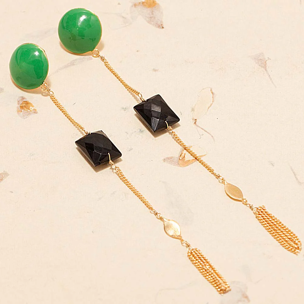Delish Dangler Earrings with Black Stones